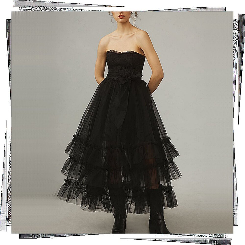 Anthropologie Black Strapless Tulle Dress - Picture 2 of 10